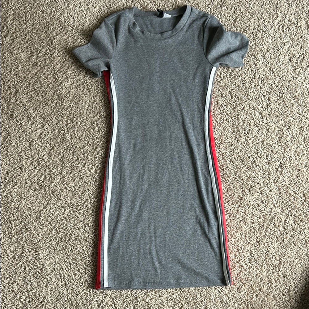 H&M Gray and Red Bodycon Mini Dress